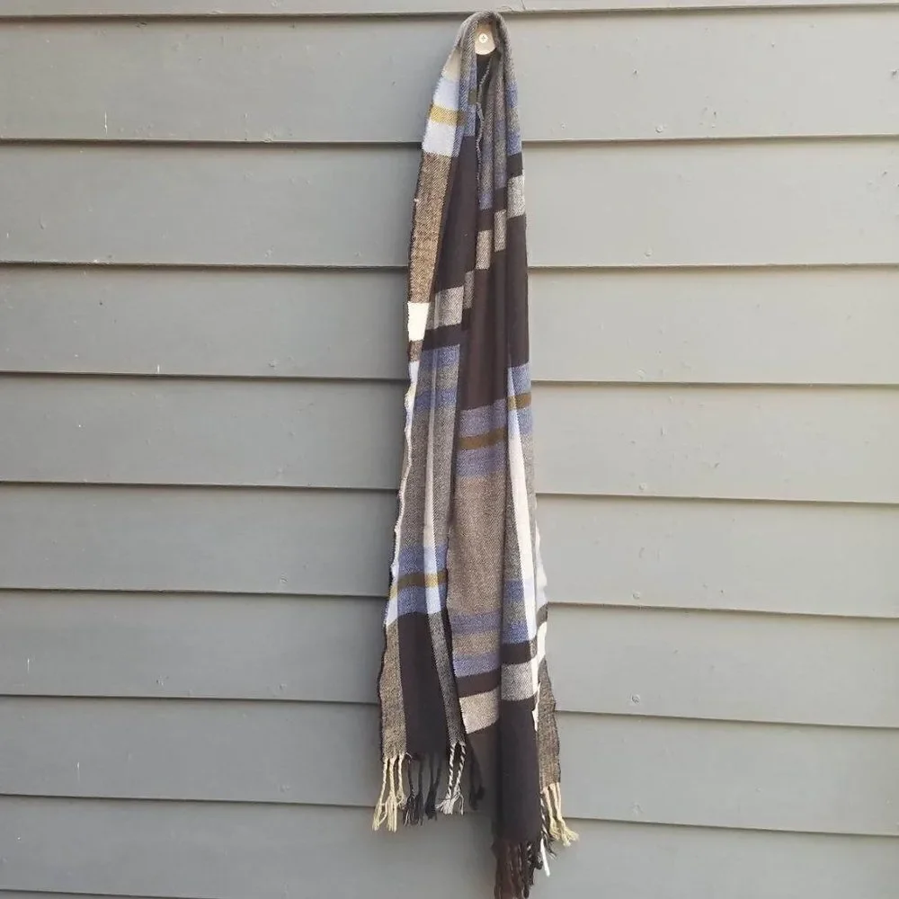 Cashmere feel Italian Design Brown Blue Tan Scarf